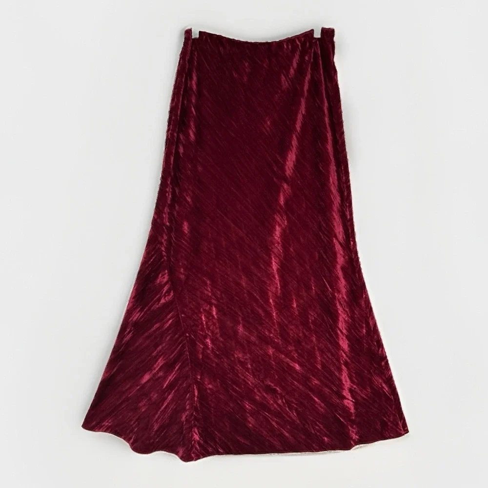 Free People Velvet Maxi Skirt - Fairytale - Red Maroon Cranberry Whimsigoth M